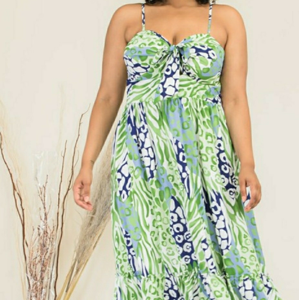Printed Multicolor Maxi Plus Size Dress